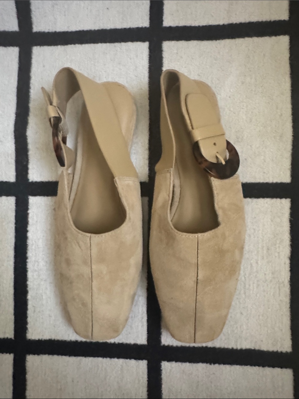 Vince Cadot Beige Suede Slingback Flats with Tortoiseshell Buckle
